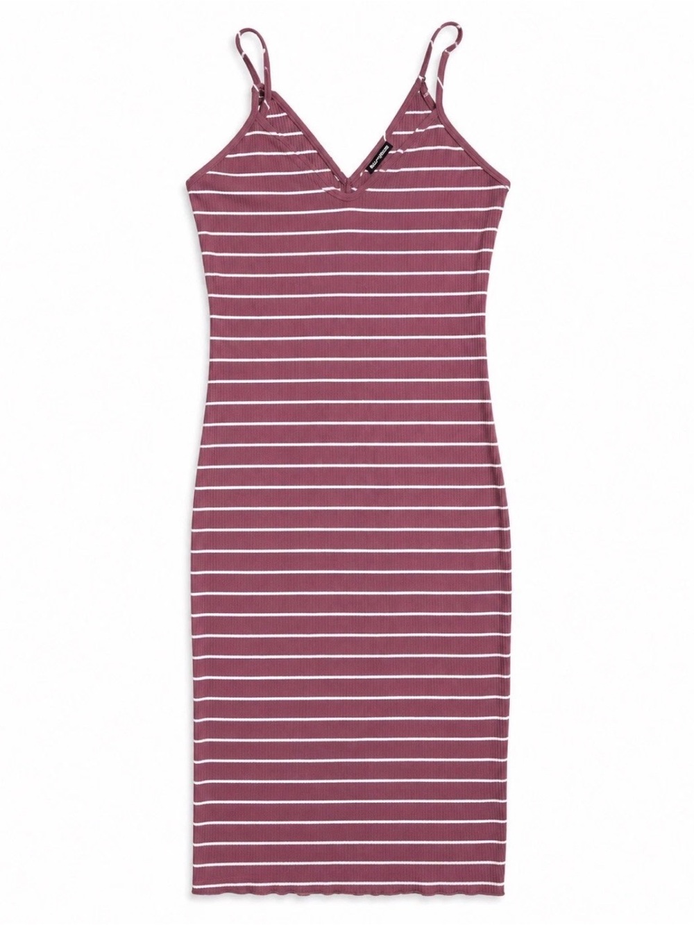 Express Mauve-Striped Ribbed Spaghetti Strap Midi Dress